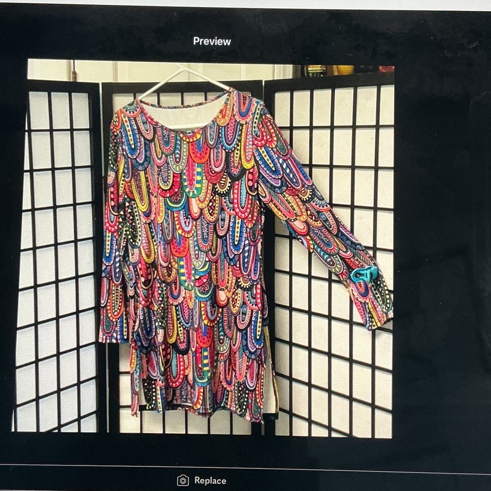 Long-Sleeve Multicolor Printed Tunic Dress - Bright Abstract Pattern